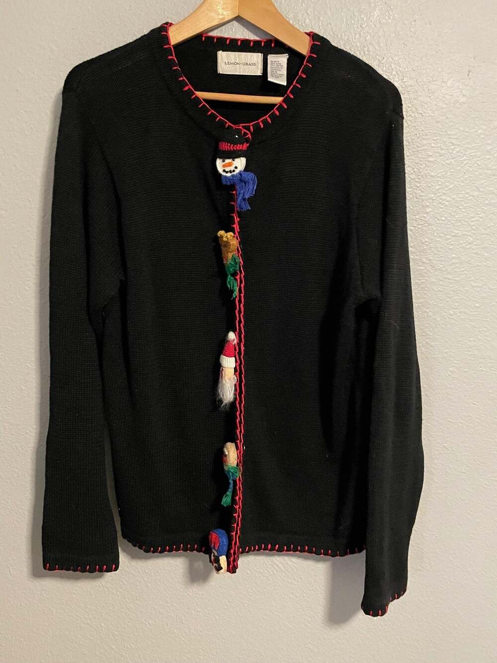 Lemon Grass Womens Cardigan Size Medium Holiday Christmas Applique 90s FLAW